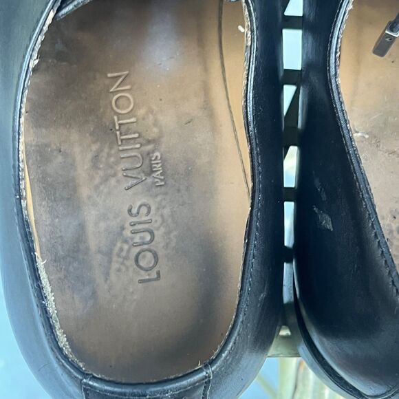 Louis Vuitton Mens Black Leather Lace Up Shoes LV Size 7.5 US 8.5 square toe - Picture 12 of 16